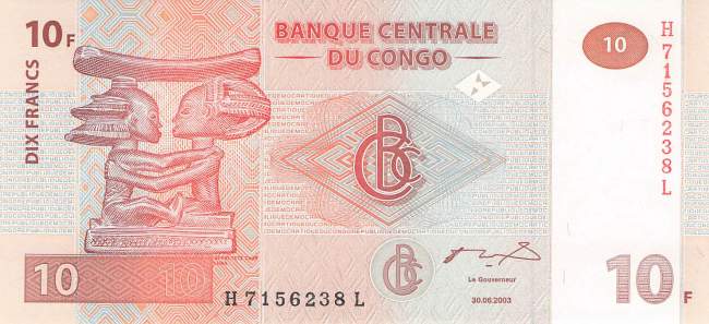 Kongo p.93A 10 Francs 2003
